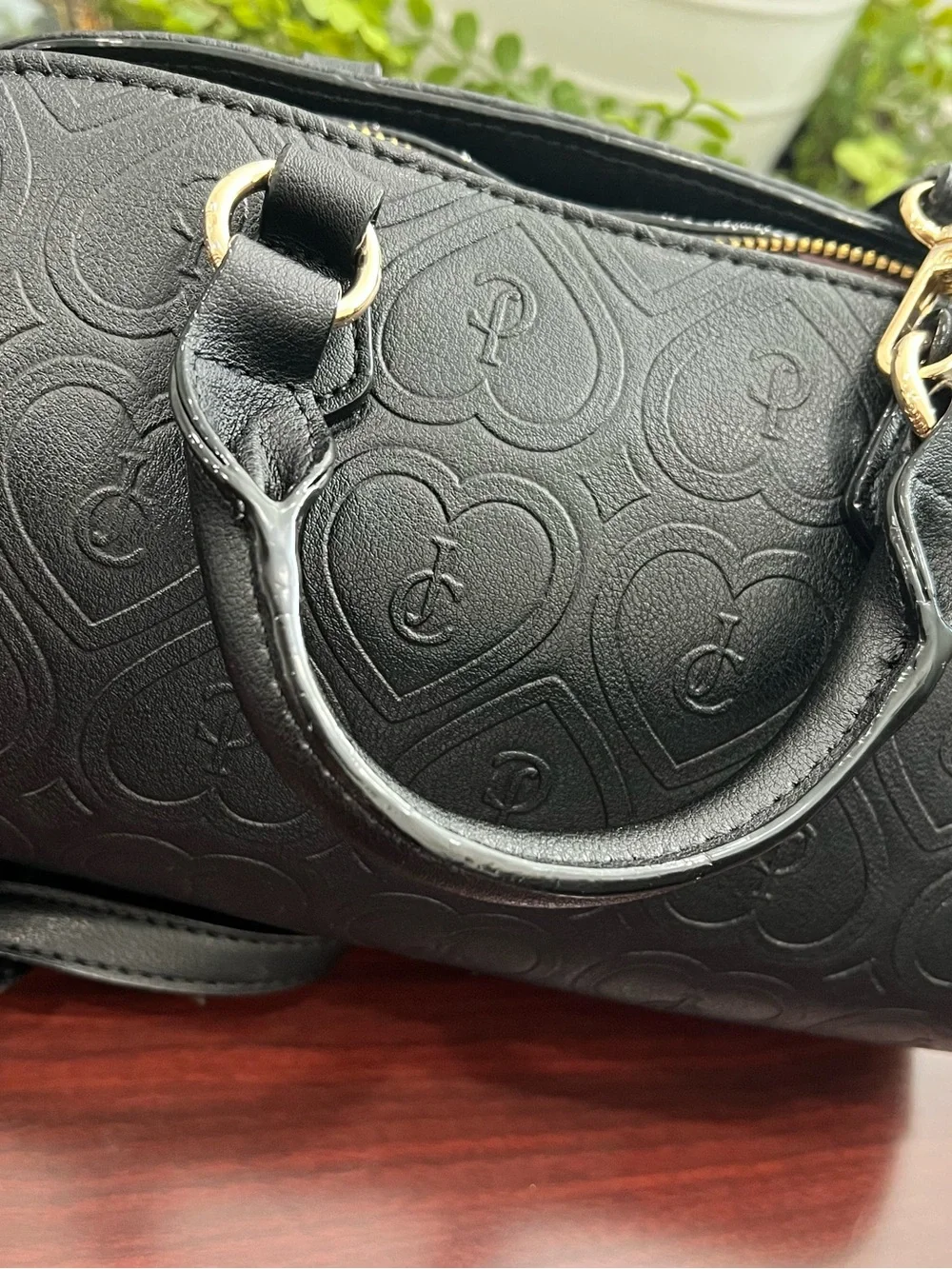 Juicy Couture Black Embossed Logo Satchel with Gold-Tone Accents